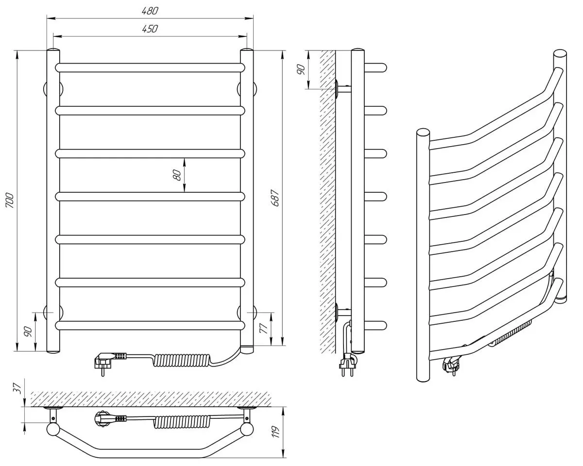 Полотенцесушитель электрический Laris Viktorya P7 450х700 Right (Chrome)