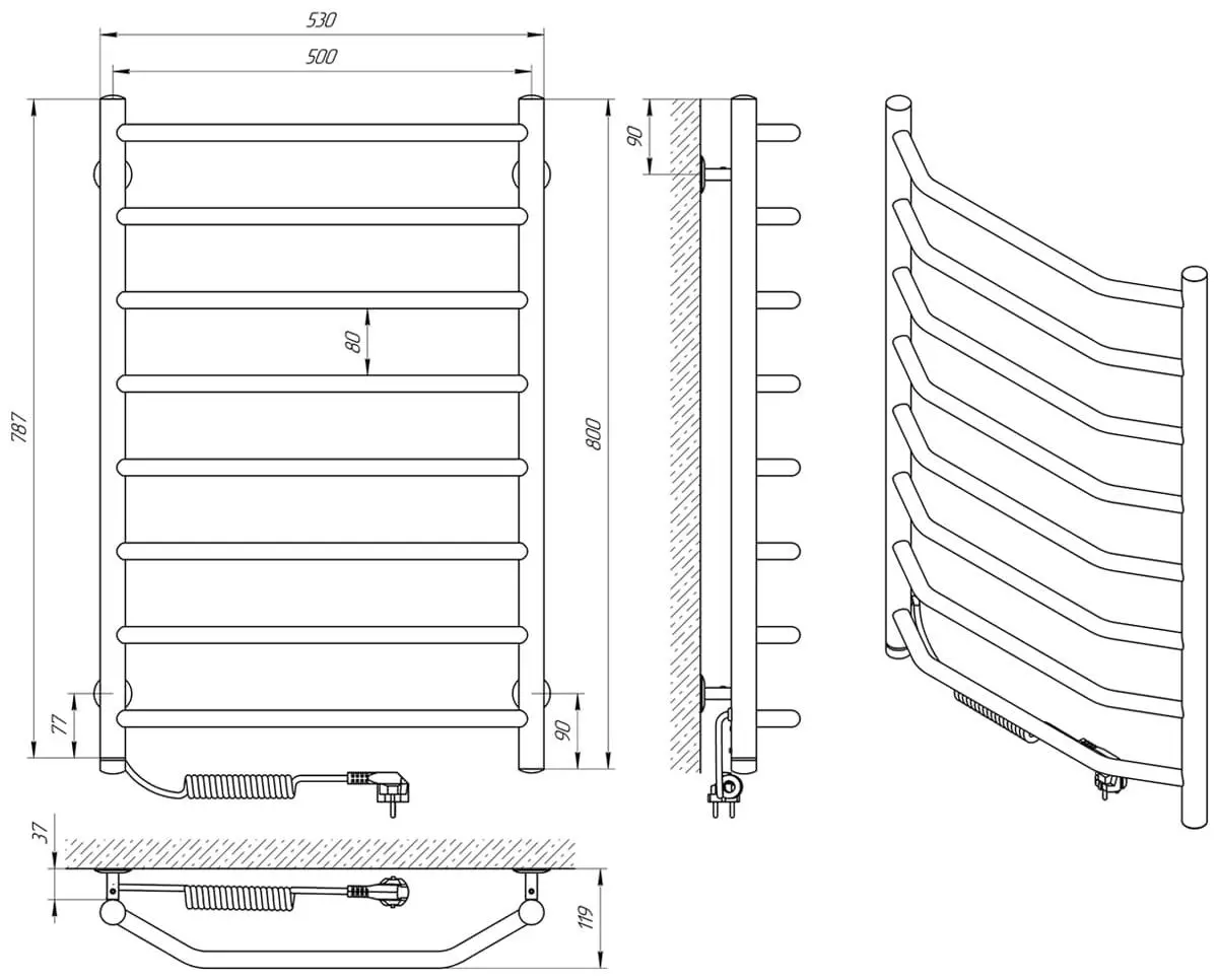 Полотенцесушитель электрический Laris Viktorya P8 500х800 Left (Chrome)