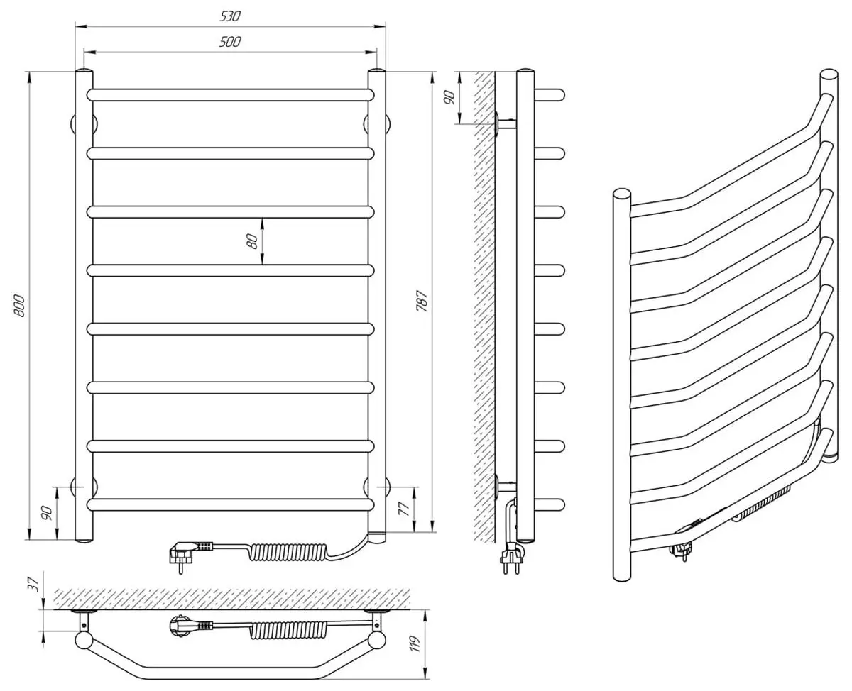 Полотенцесушитель электрический Laris Viktorya P8 500х800 Right (Chrome)