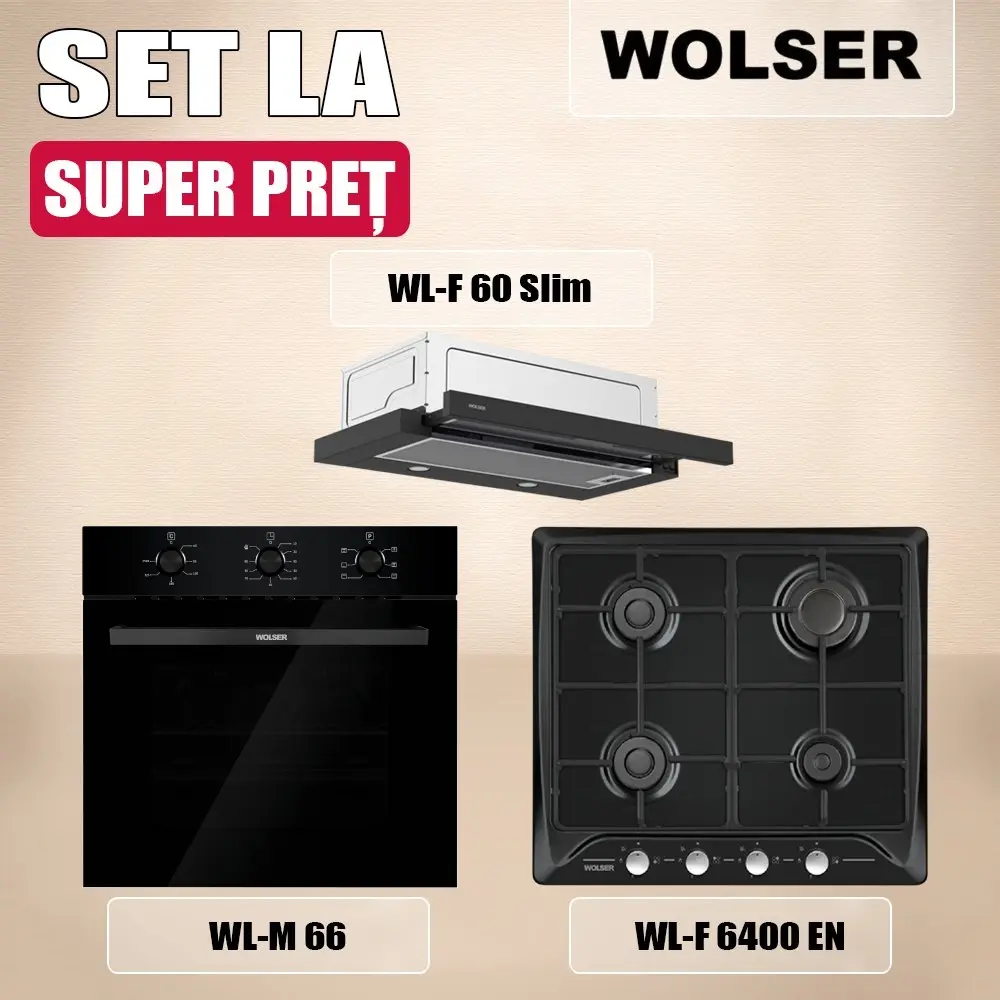 Set electrocasnice incorporabile Wolser WL-M 66 + WL-F 6400 EN + WL-F 60 Slim (Black)