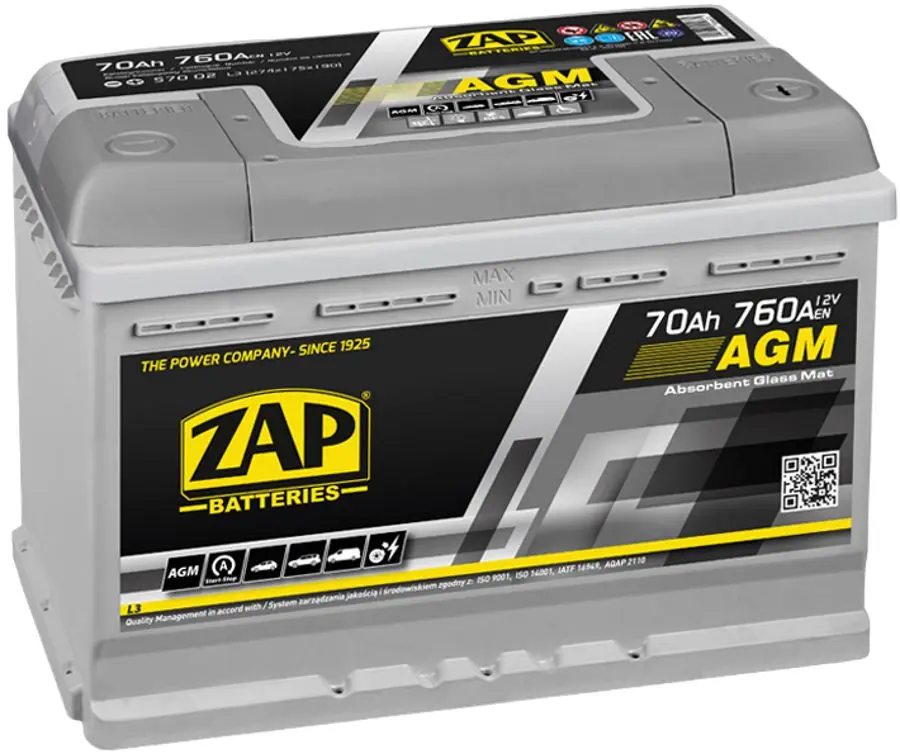 Аккумулятор Zap AGM 70Ah 760A 57002