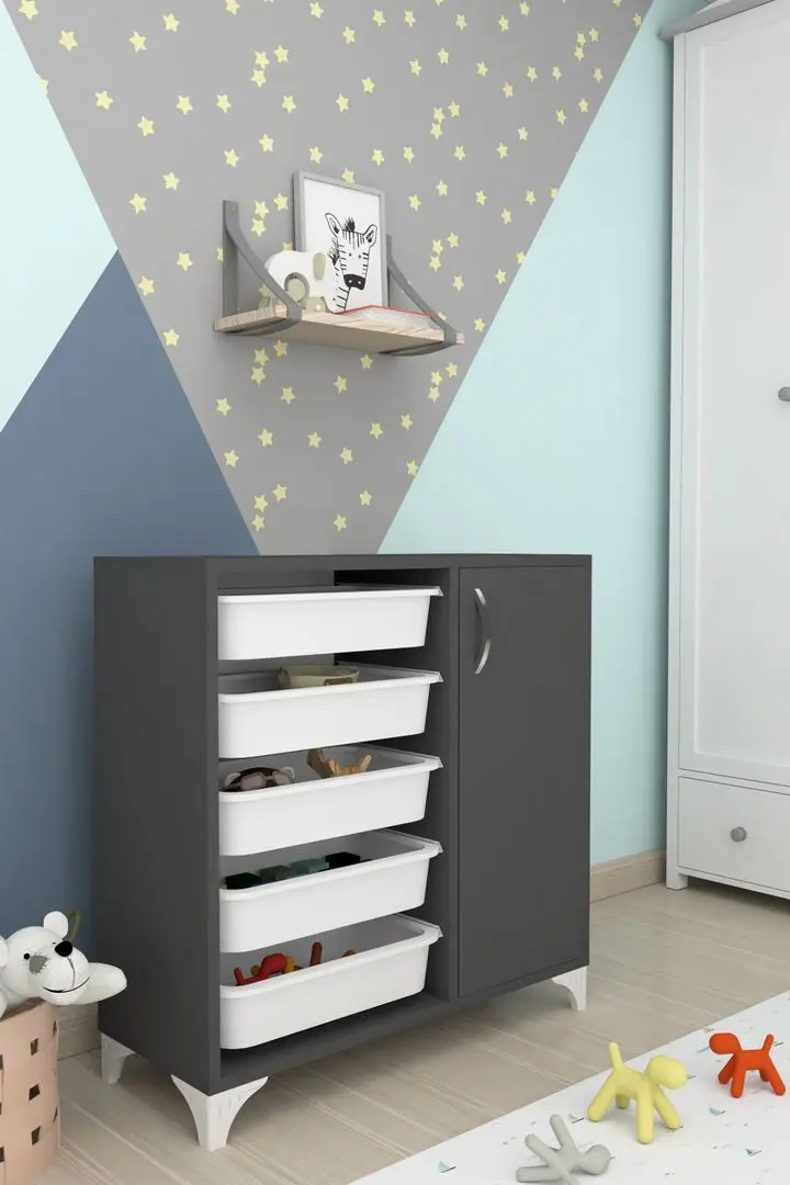 Тумба-органайзер для хранения игрушек Bofigo с 5 контейнерами (Anthracite)