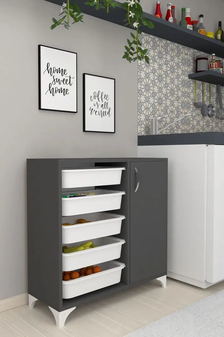 Тумба-органайзер для хранения игрушек Bofigo с 5 контейнерами (Anthracite)