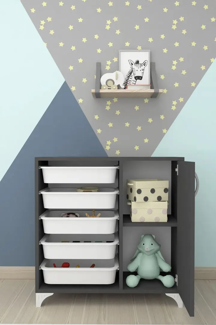 Тумба-органайзер для хранения игрушек Bofigo с 5 контейнерами (Anthracite)