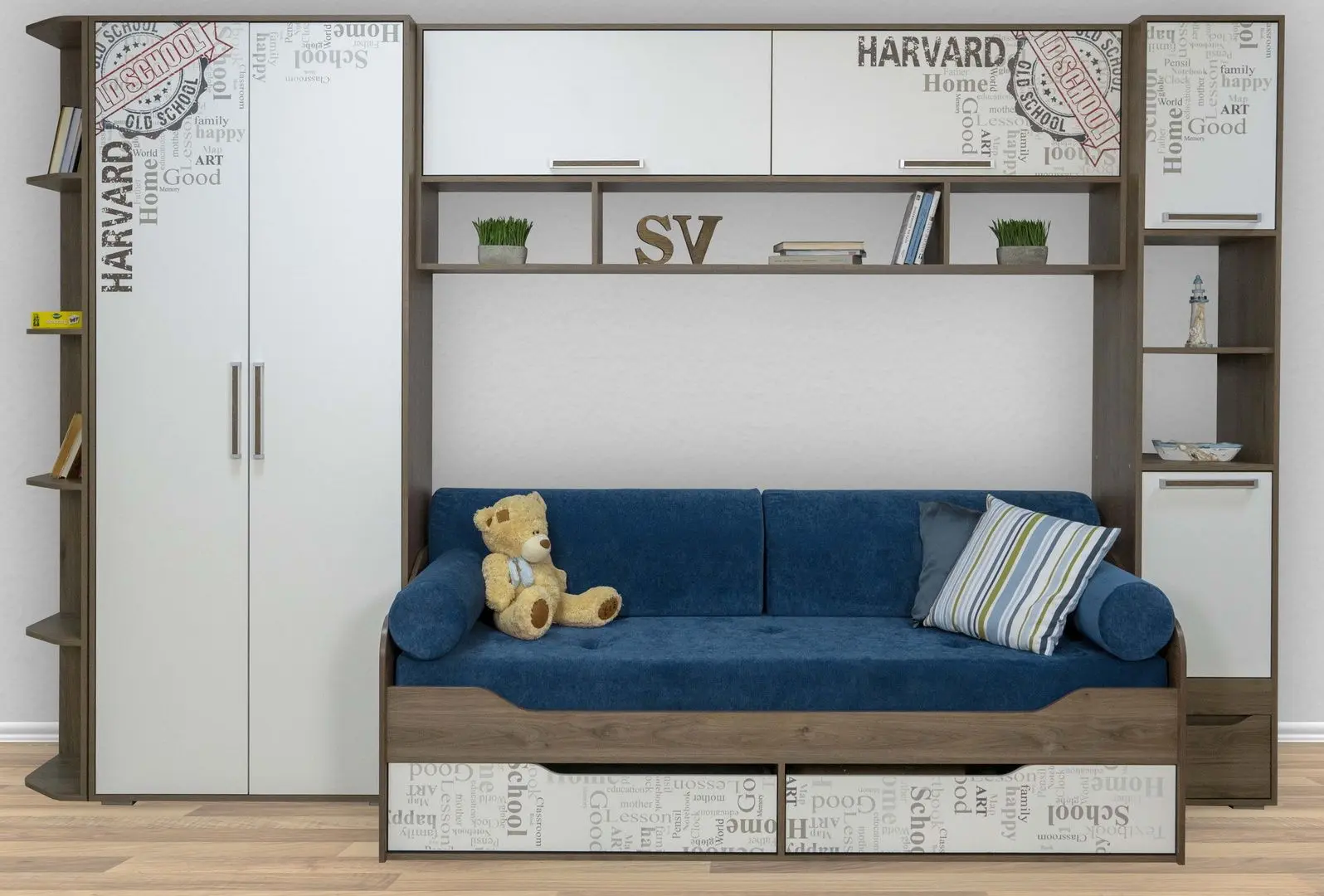 Pat SV-mebel Garvard cu imprimare foto 90x200 (Hickory Dark/White) - 3