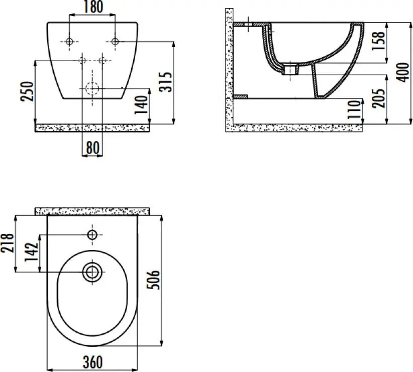 Биде подвесное Creavit Free FE510-00AM00E-0000 (Anthracite Matt)