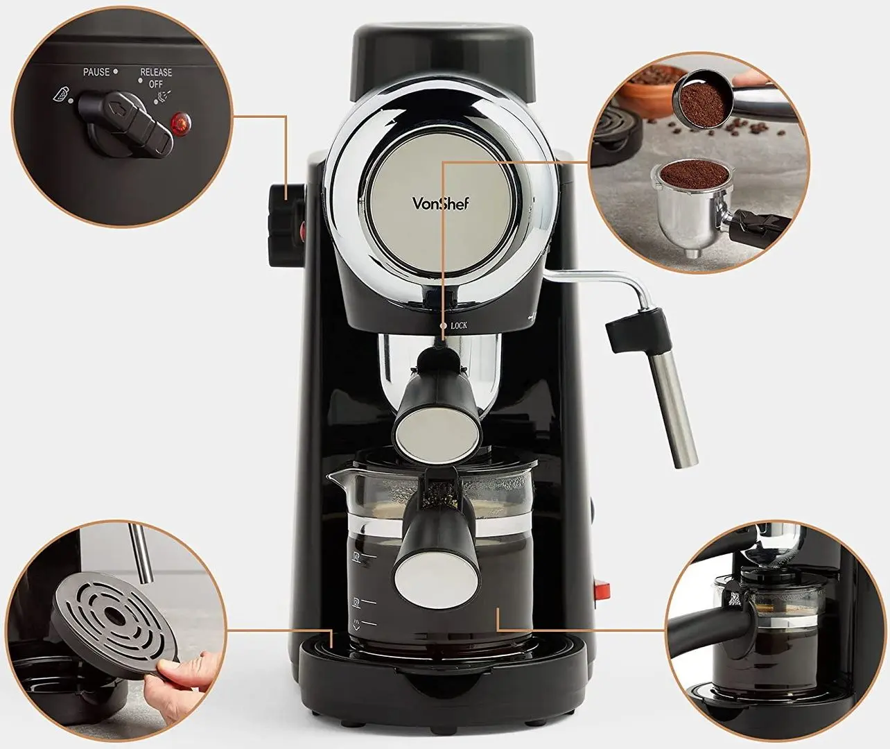 Aparat de facut cafea VonShef 2000166 (Silver/Black) - 7