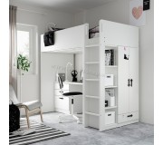 Pat supraetajat Ikea Smastad cu birou 90x200 (Alb)