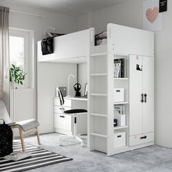 Кровать-чердак Ikea Smastad с письменным столом 90x200 (Белый)