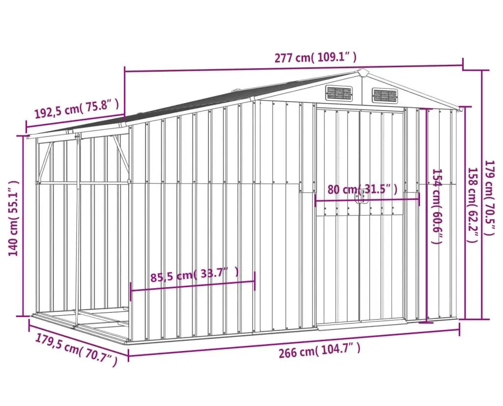 Casuta gradina VidaXL 3188289 277x192.5x179 (Grey)
