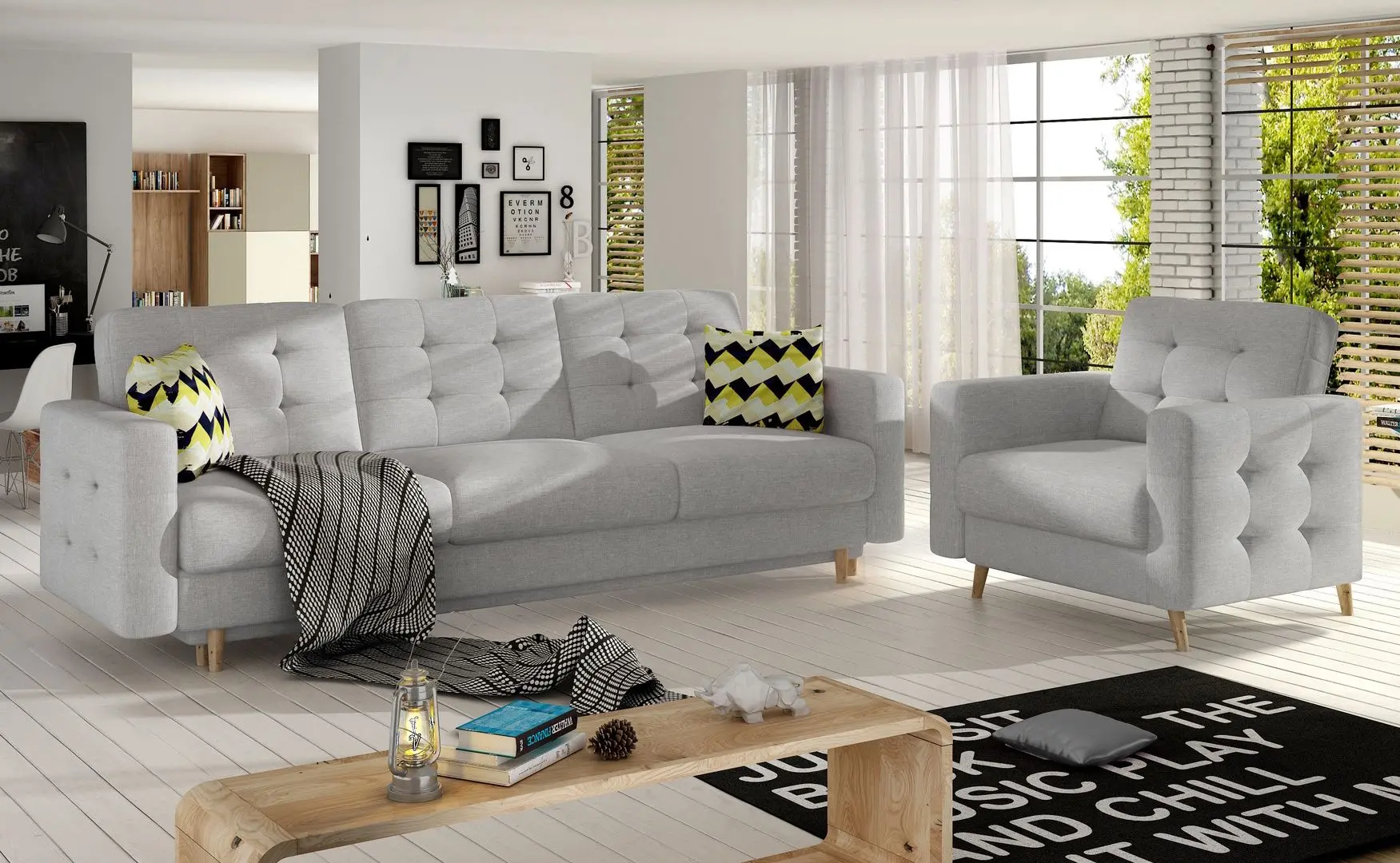 Set de mobila moale Eltap Asgard 3+1 Sawana 21/Zigzag 53 (Gray)