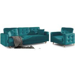 Set de mobila moale Eltap Asgard 3+1 Matt Velvet 75 (Turquoise Dark) Thumb