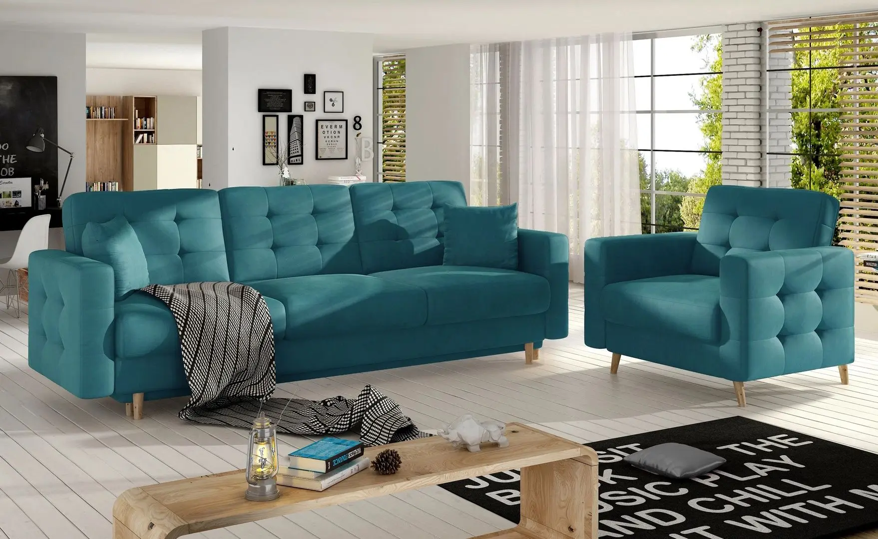 Set de mobila moale Eltap Asgard 3+1 Matt Velvet 75 (Turquoise Dark)