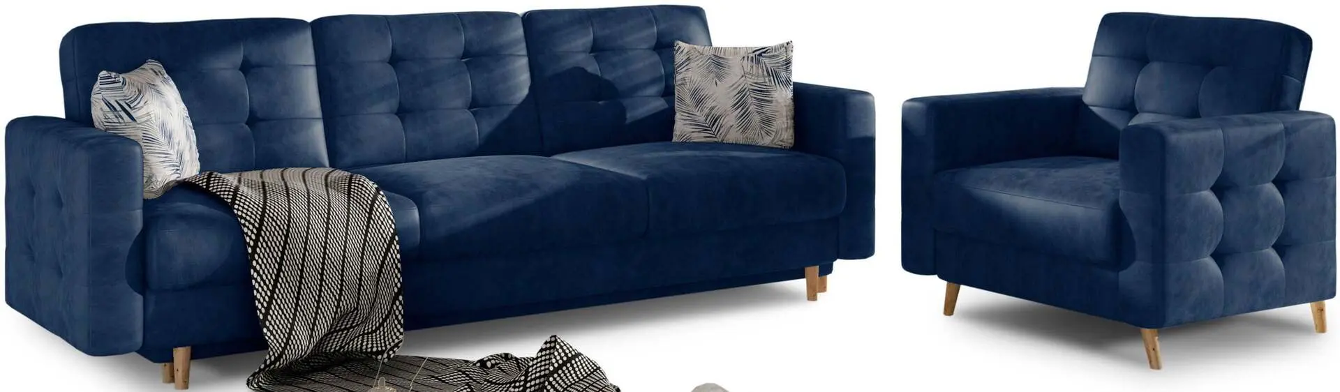 Set de mobila moale Eltap Asgard 3+1 Monolith 77/Botanical 80 (Blue)
