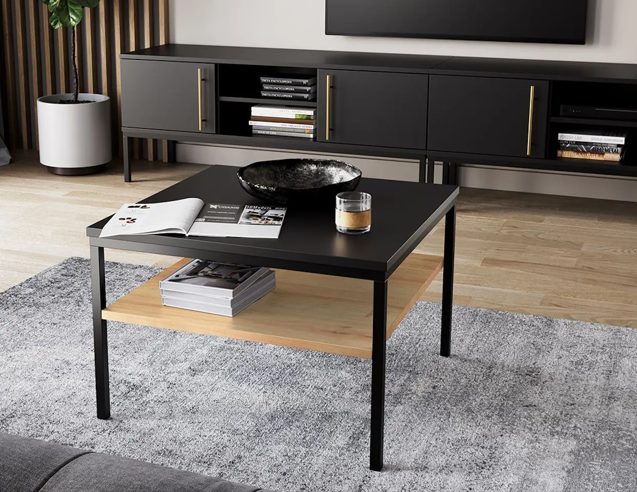 Masa pentru reviste Eltap Lanzzi (Black Matt/Artisan Oak)