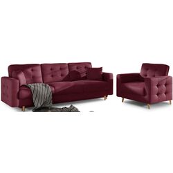 Set de mobila moale Eltap Asgard 3+1 Matt Velvet 68 (Burgundy) Thumb