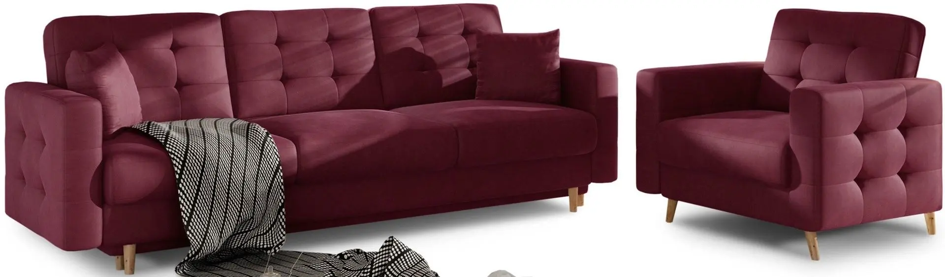 Set de mobila moale Eltap Asgard 3+1 Matt Velvet 68 (Burgundy)