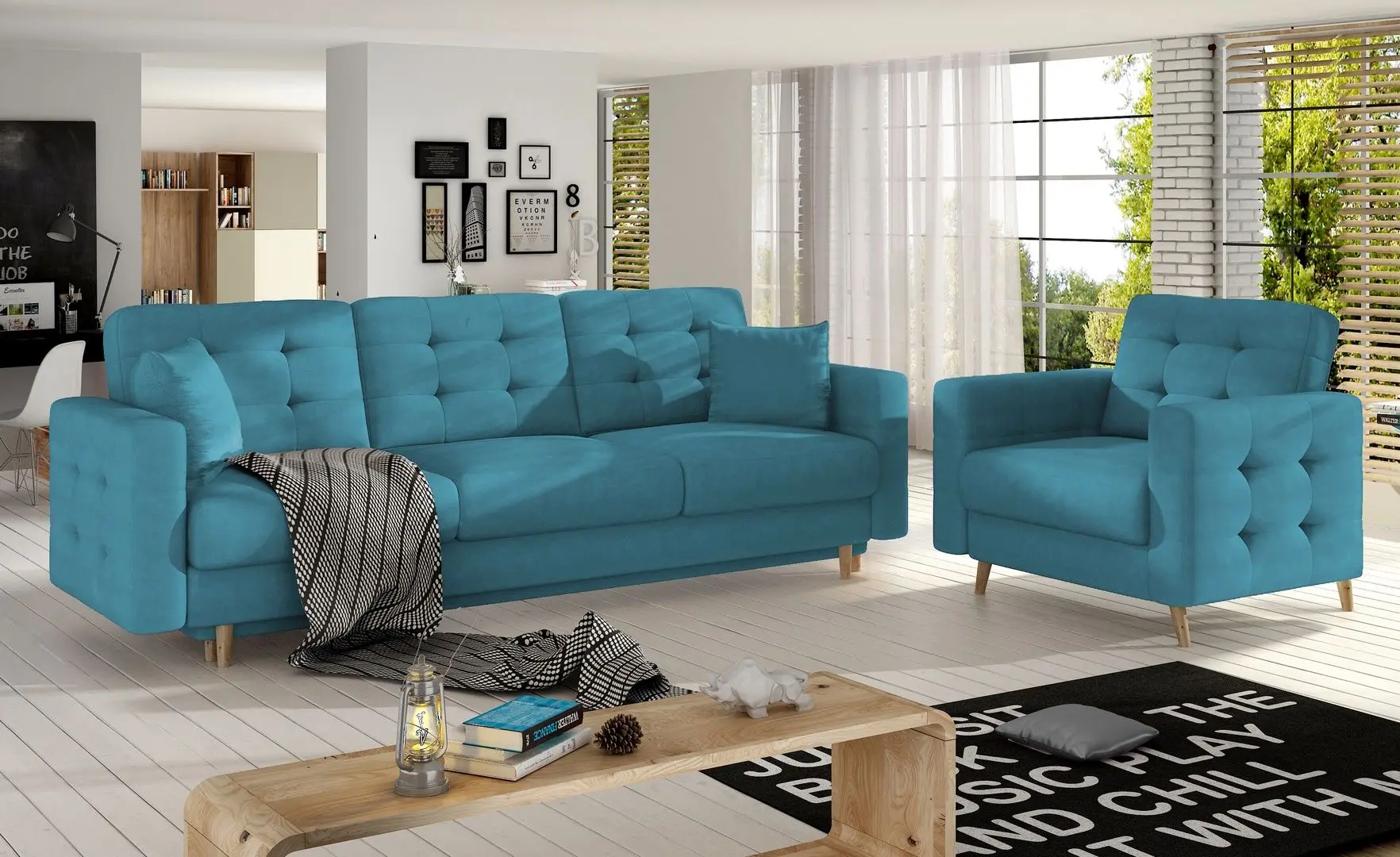 Set de mobila moale Eltap Asgard 3+1 Kronos 13 (Turquoise Dark)