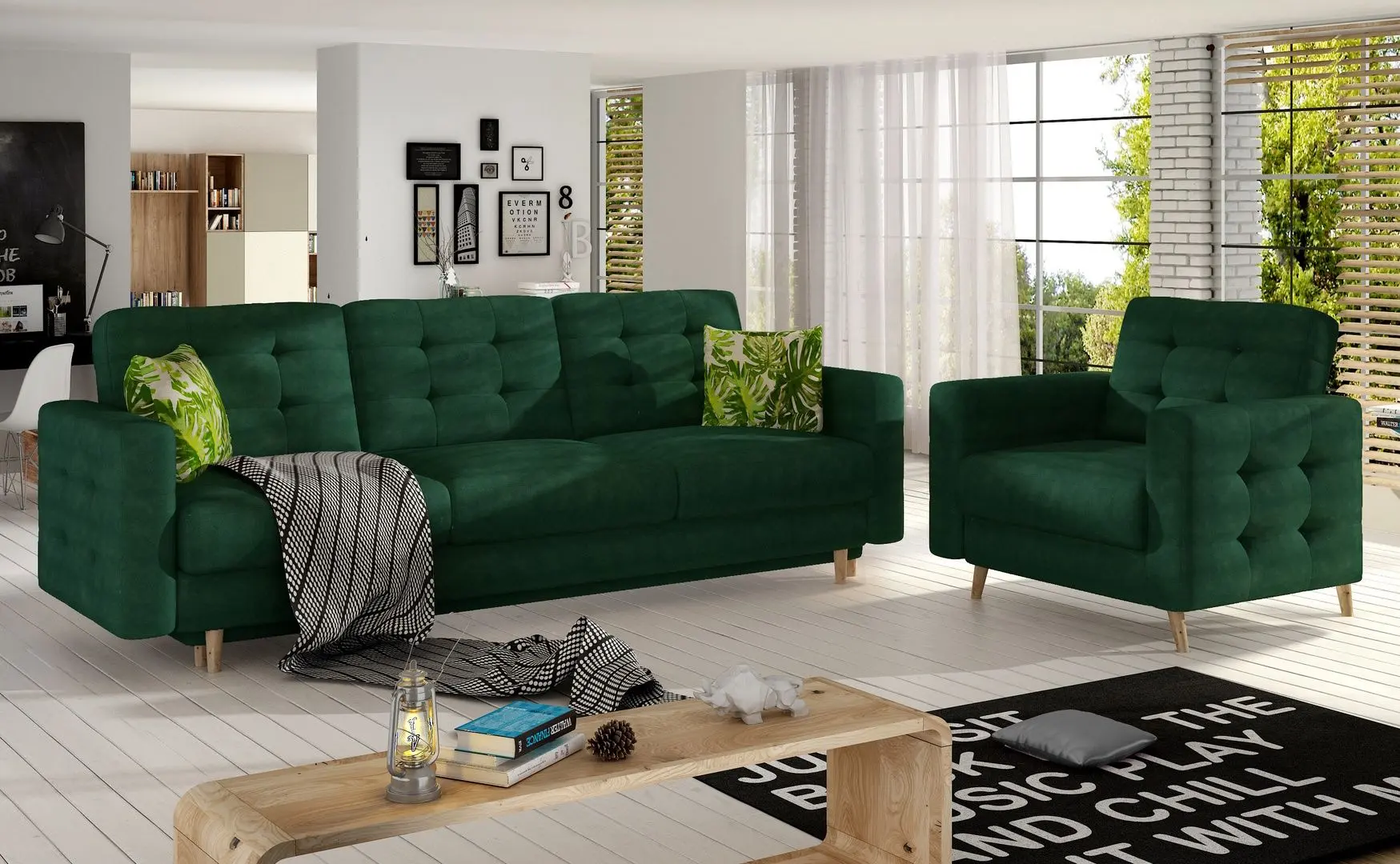 Set de mobila moale Eltap Asgard 3+1 Kronos 19/Jungle 32 (Green)