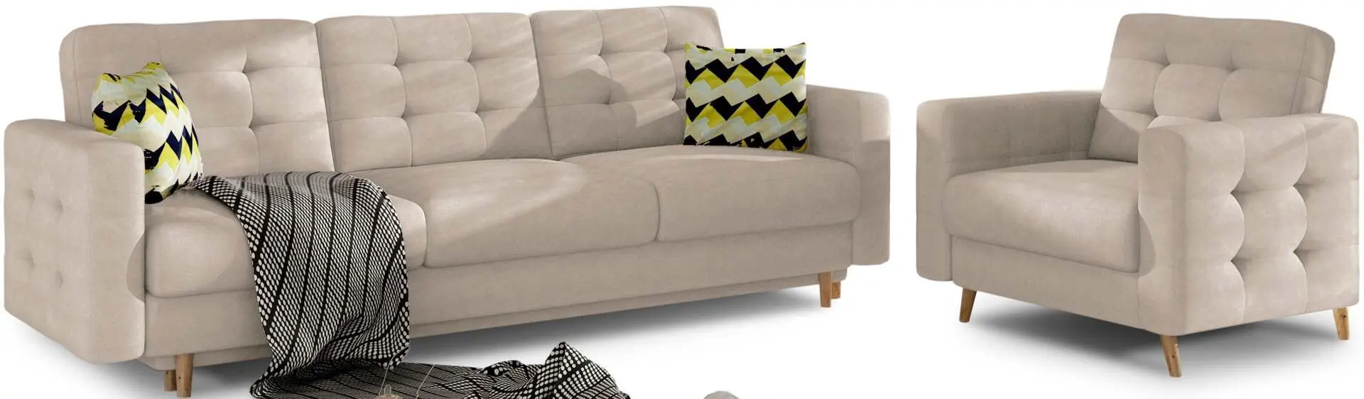 Set de mobila moale Eltap Asgard 3+1 Paros 02/Zigzag 53 (Beige)