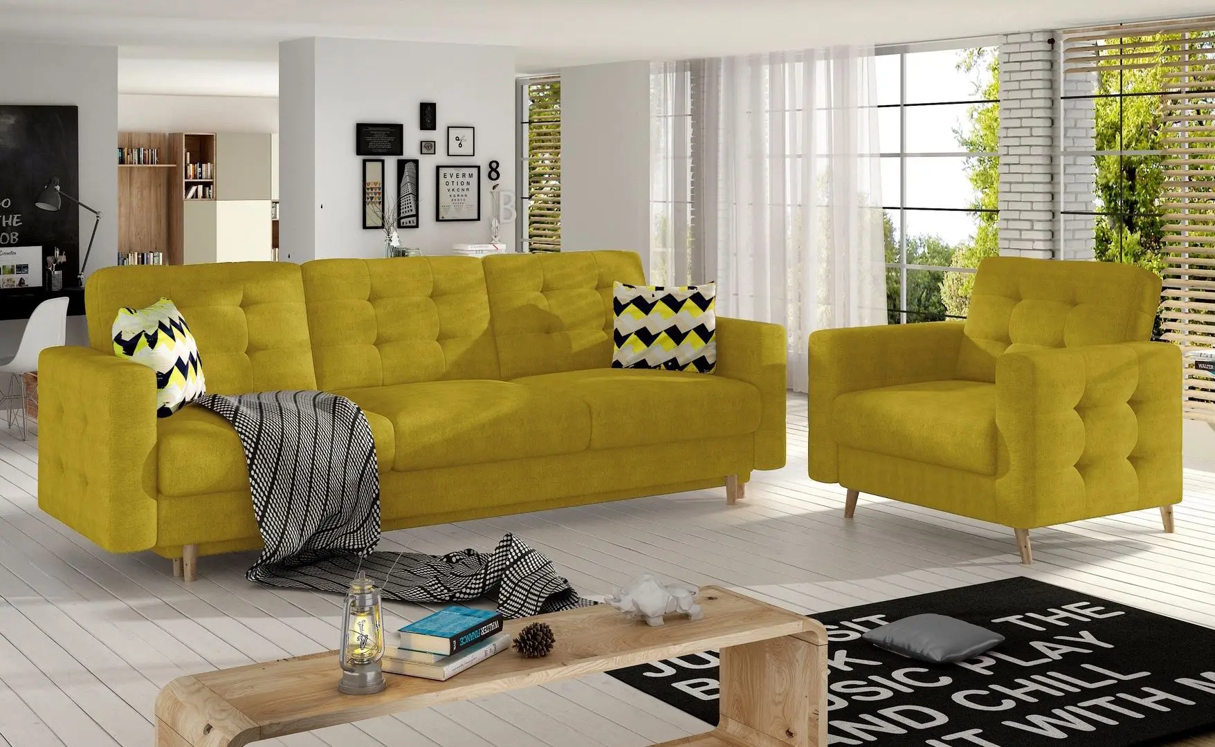 Set de mobila moale Eltap Asgard 3+1 Omega 68/Zigzag 53 (Yellow)