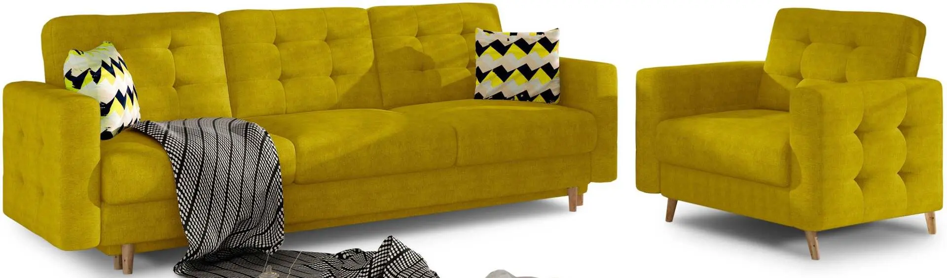 Set de mobila moale Eltap Asgard 3+1 Omega 68/Zigzag 53 (Yellow)