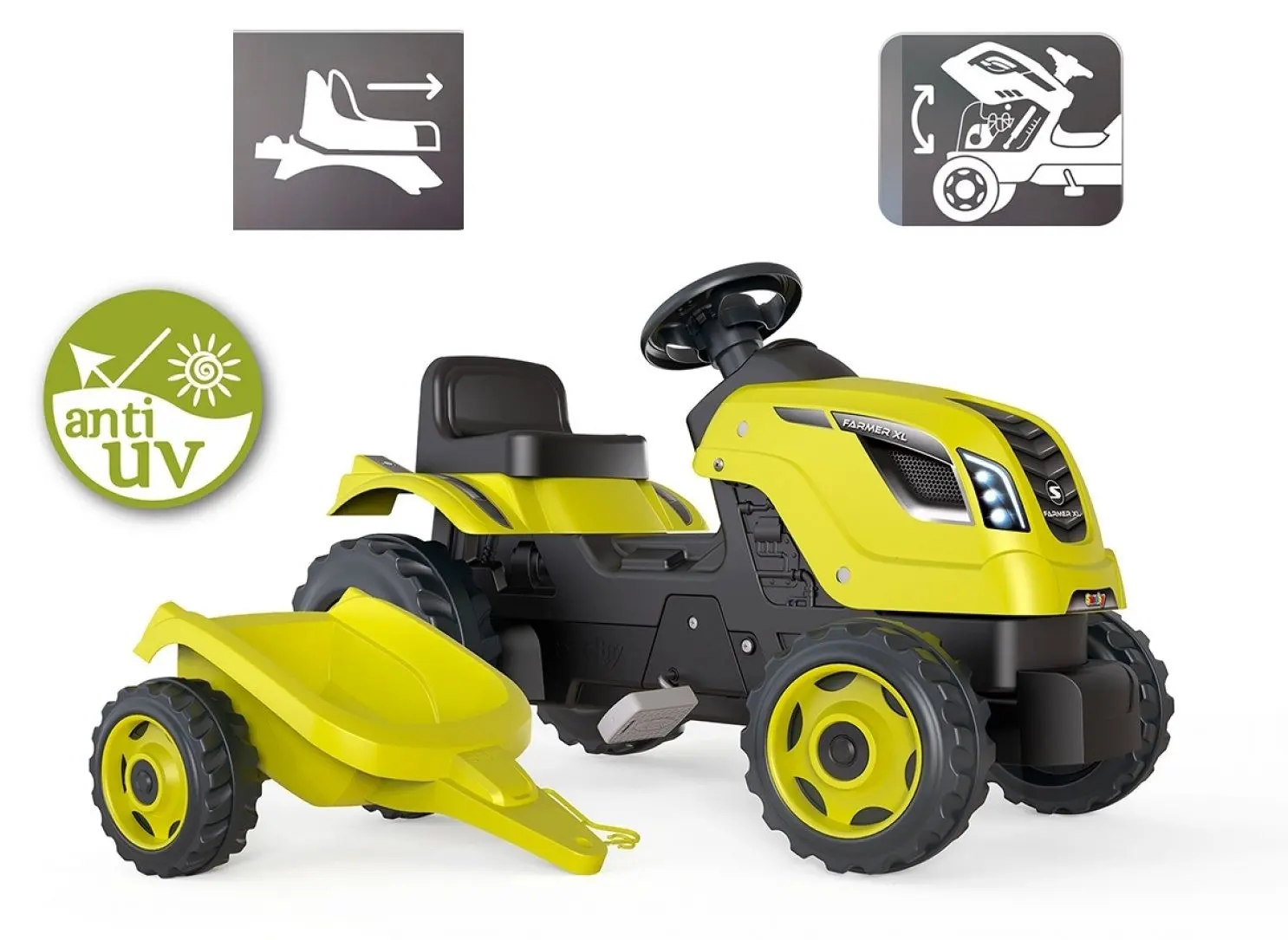 Tractor cu pedale si remorca Smoby Farmer XL 710130 (Light Green)