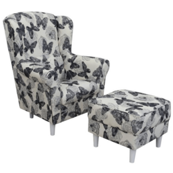 Fotoliu cu puf Tempo Kondela Astrid (White/Gray Butterflies)