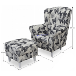 Кресло с пуфом Tempo Kondela Astrid (White/Gray Butterflies) Thumb