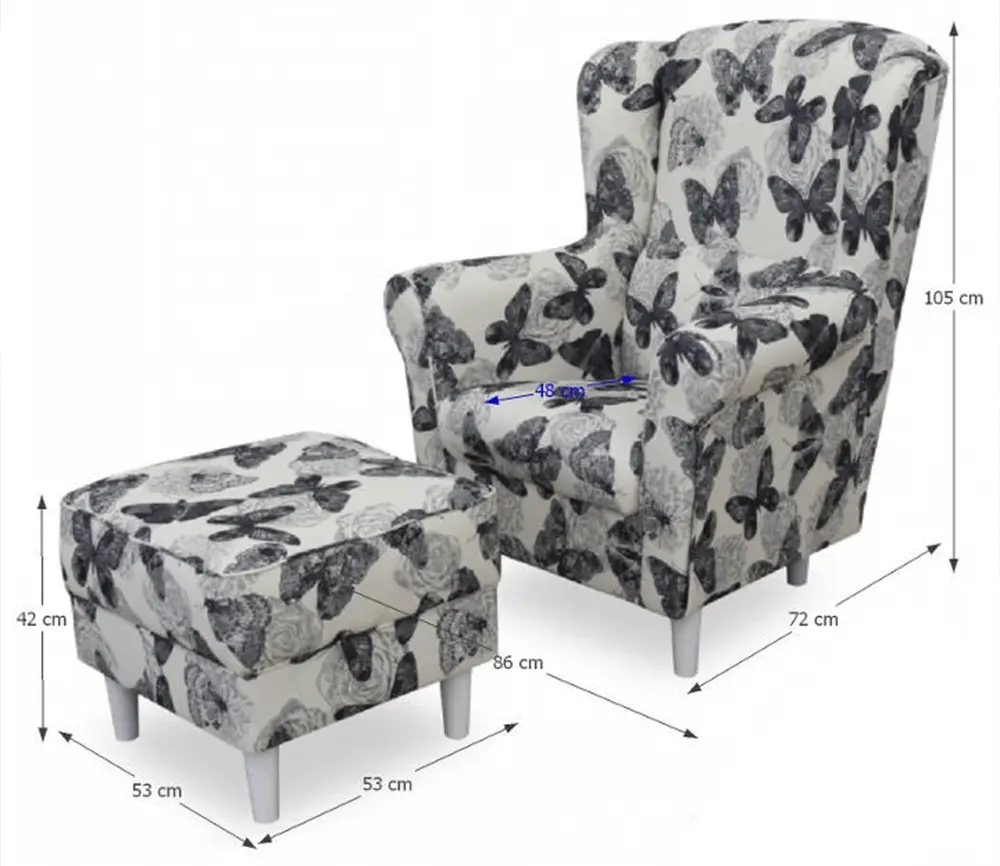 Кресло с пуфом Tempo Kondela Astrid (White/Gray Butterflies)