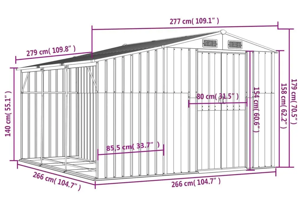 Сарай-хозблок VidaXL 3188290 277x279x179 (Grey)