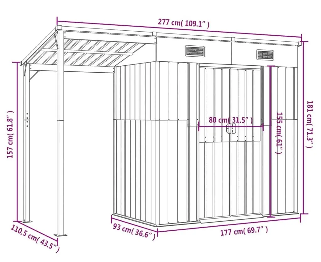 Сарай-хозблок VidaXL 364524 277x110.5x181 (Green)