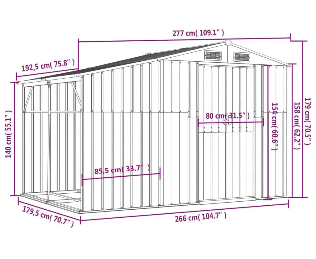 Casuta gradina VidaXL 3188292 277x192.5x179 (Anthracite)