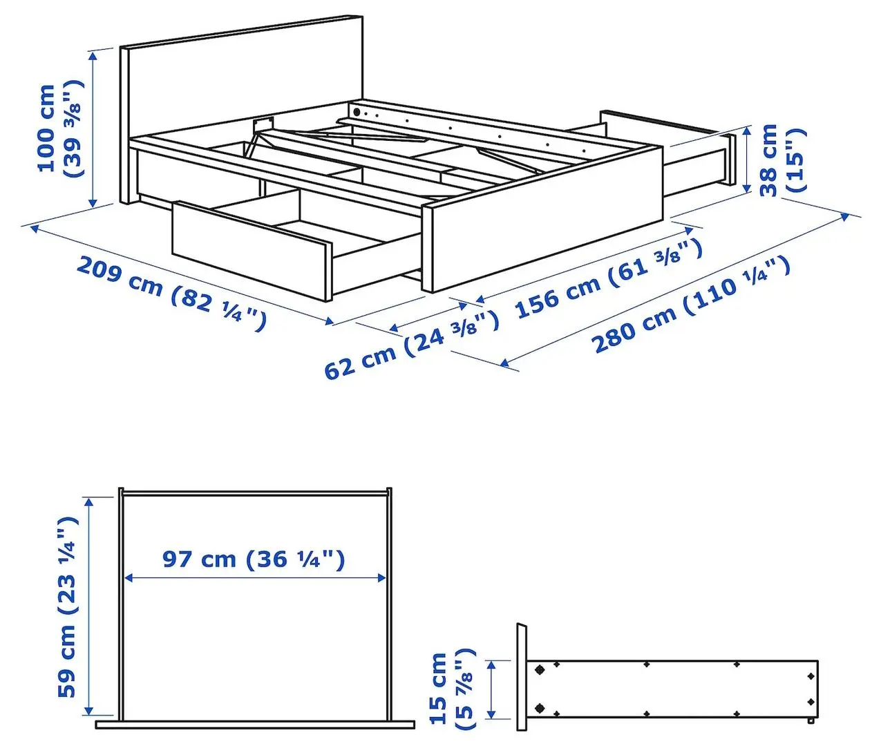 Кровать Ikea Malm/Luroy 4 ящика 140х200 (Дуб Беленый) - 9