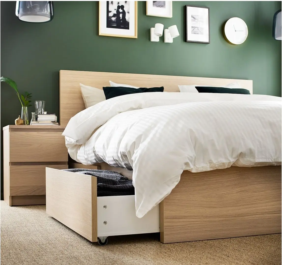 Кровать Ikea Malm/Luroy 4 ящика 140х200 (Дуб Беленый) - 8