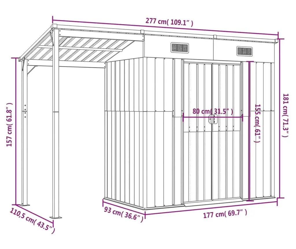 Casuta gradina VidaXL 364526 277x110.5x181 (Anthracite)