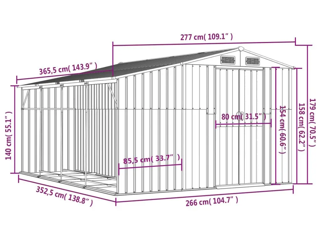 Сарай-хозблок VidaXL 3188291 277x365.5x179 (Grey)