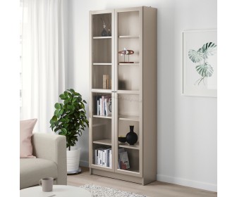 Книжный шкаф Ikea Billy со стеклянными дверьми 80x30x202 (Серый/Под Металл)