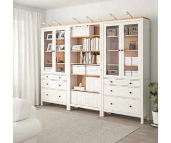 Книжный шкаф Ikea Hemnes дверцы/ящики 270x197 (Белая Морилка/Светло-коричневый)