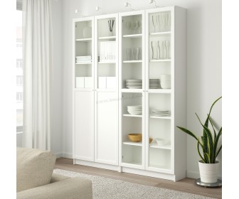 Книжный шкаф Ikea Billy/Oxberg стеклянные двери 160x30x202 (Белый)