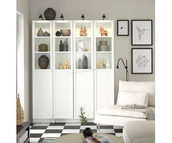 Книжный шкаф Ikea Billy/Oxberg стекло 160x202 (Белый)