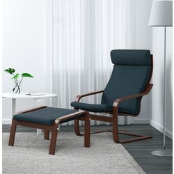 Кресло с табуретом Ikea Poang/Hillared (Коричневый/Темно-синий)