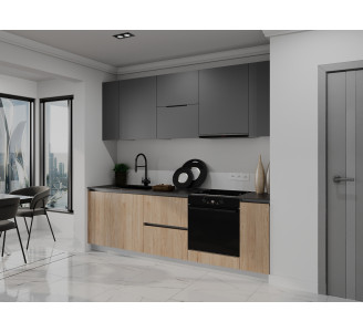 Bucatarie modulara Bayro Monty 3 2.4m (Stone Grey/Rockford Hickory)