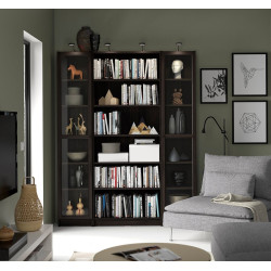 Biblioteca Ikea Billy/Oxberg usi sticla 160x202 (Maro inchis aspect stejar)