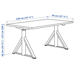Письменный стол Ikea Idasen регулируемая высота 120x70 (Черный/Темно-серый) Thumb