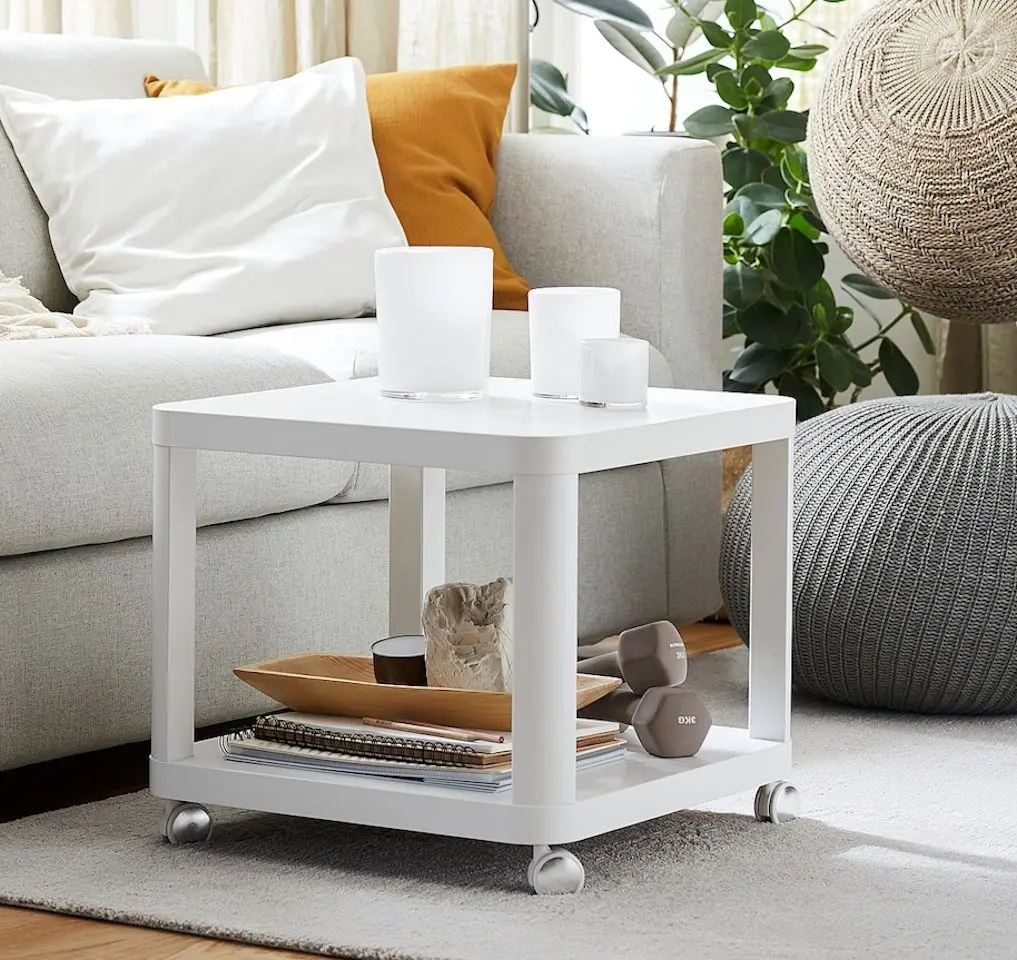 Masa pentru reviste Ikea Tingby cu rotile 64x64cm (Alb)