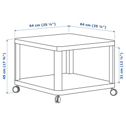 Masa pentru reviste Ikea Tingby cu rotile 64x64cm (Alb) Thumb
