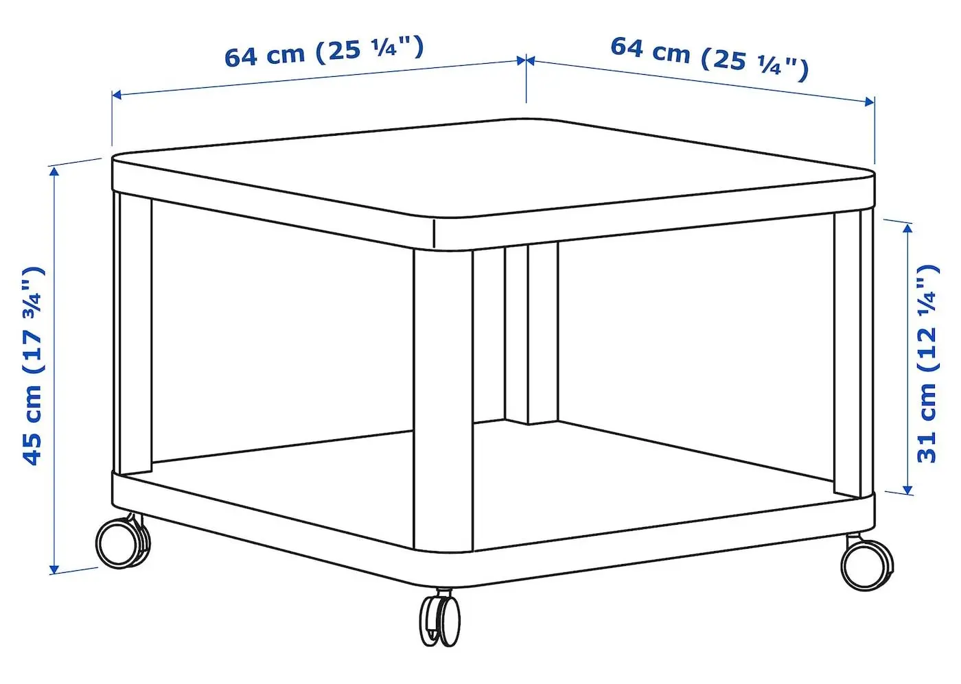 Masa pentru reviste Ikea Tingby cu rotile 64x64cm (Alb)