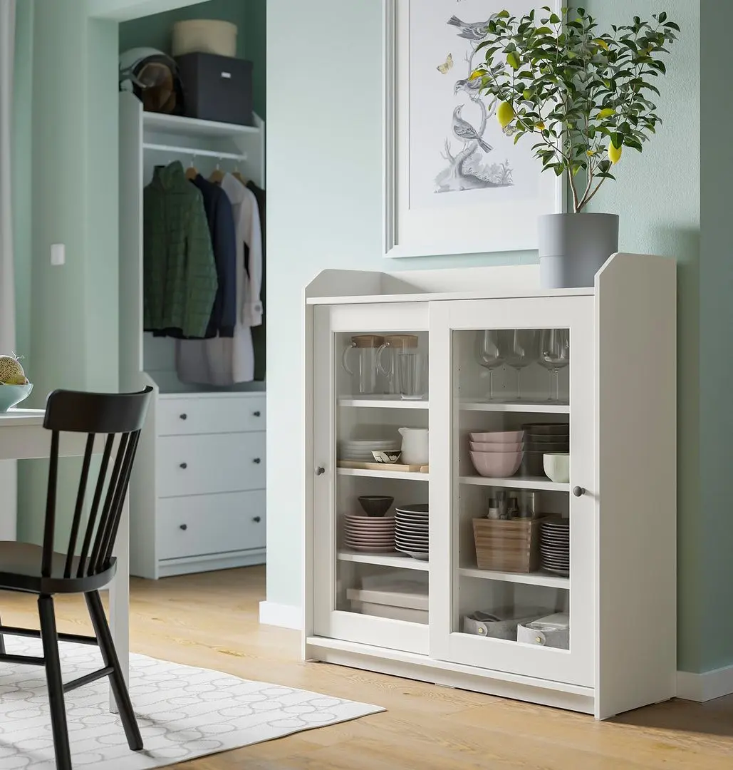 Bufet Ikea Hauga usi de sticla 105x116 (Alb)