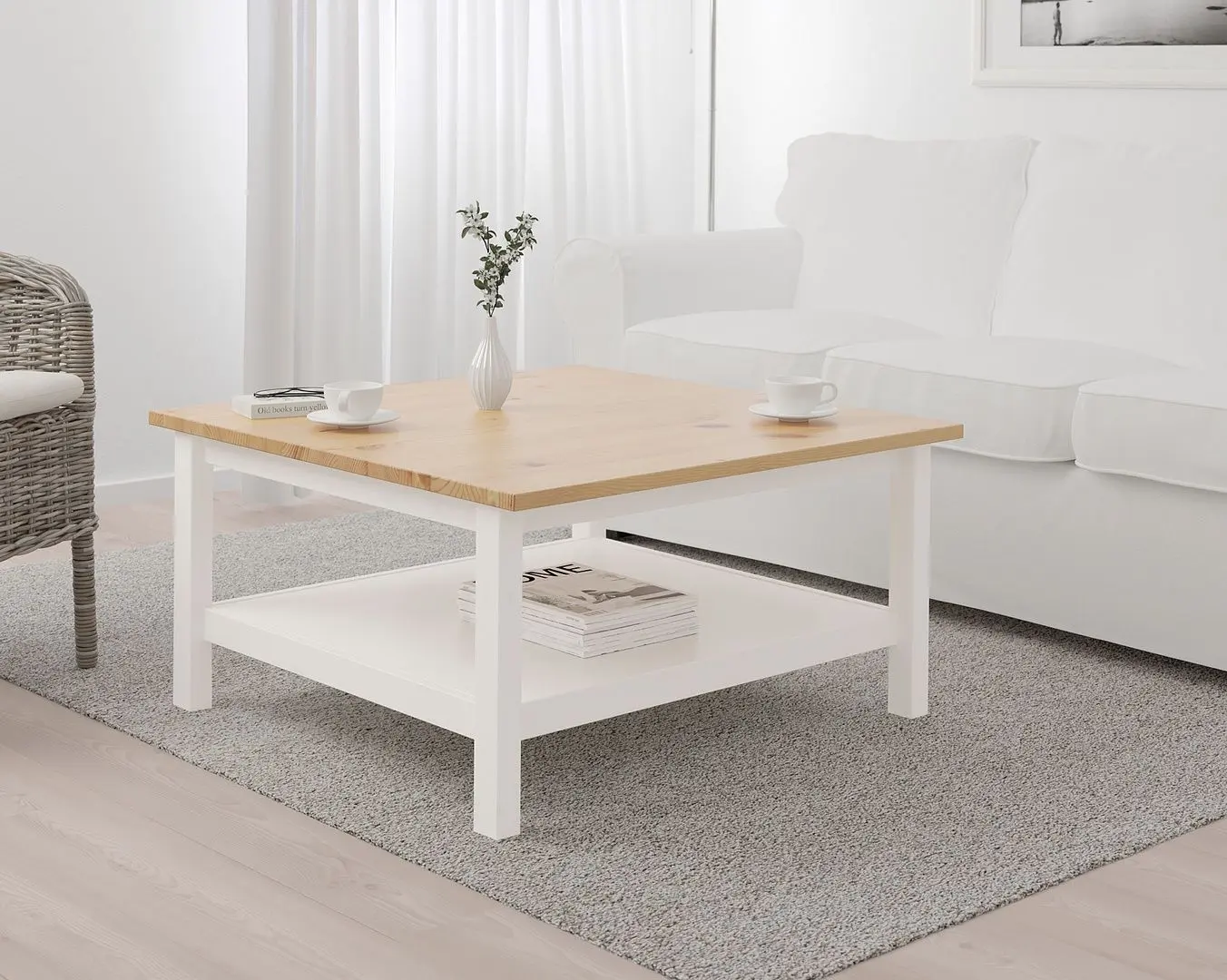 Masuta pentru reviste Ikea Hemnes 90x90 (Vopsit Alb/Maro Deschis)